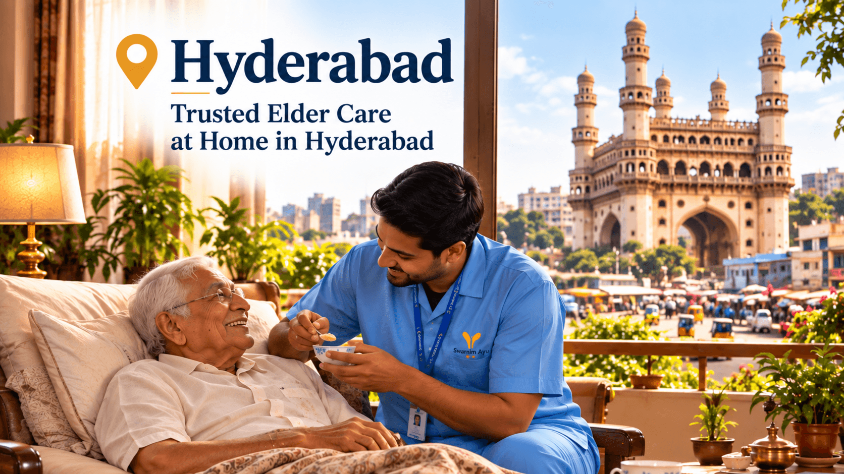 elderly couple with caregiver at home